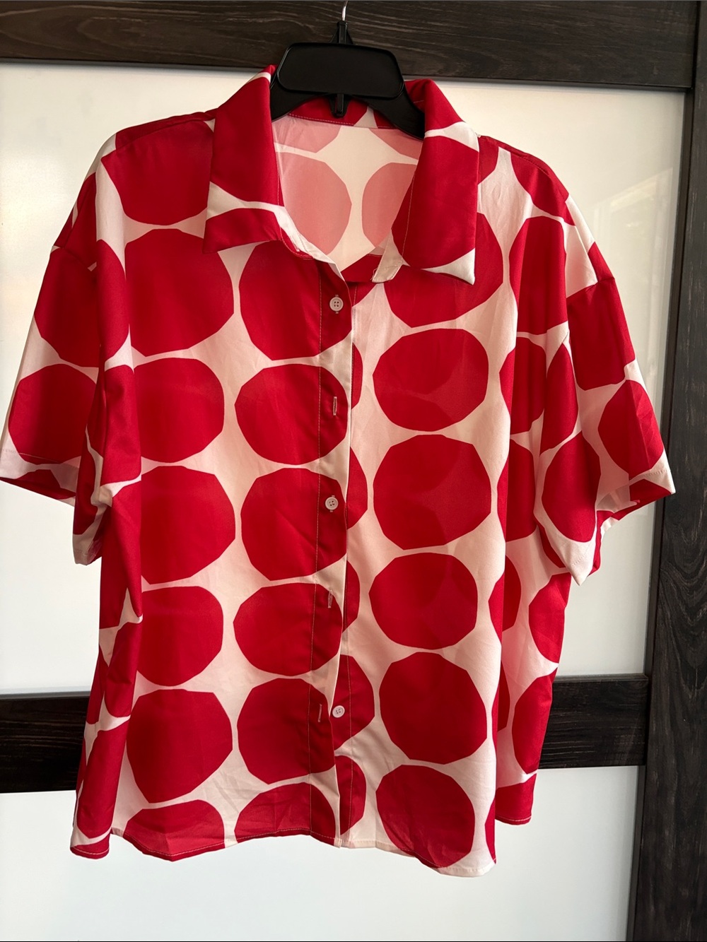 Women's Red Polka Dot Short-Sleeve Button Shirt